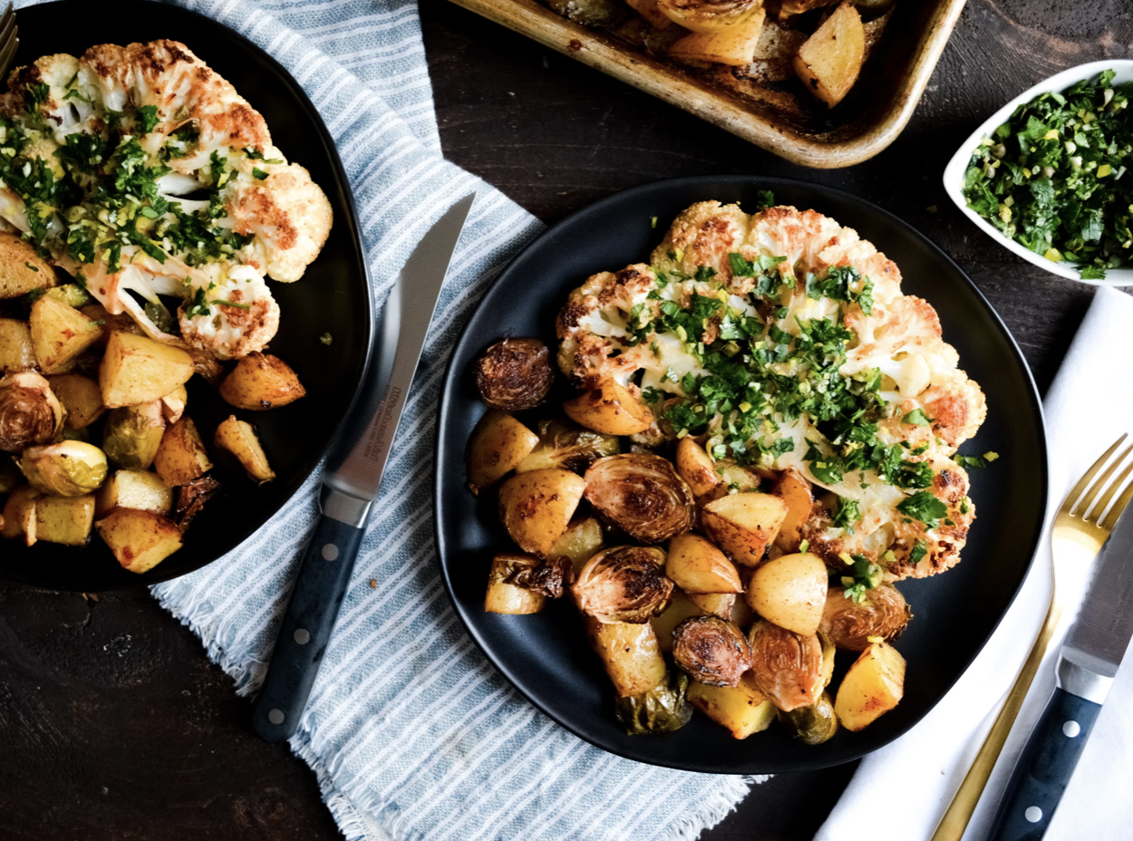 Garlic Butter Cauliflower Steaks with Balsamic Veggies [Vegan] - Vimarsana News