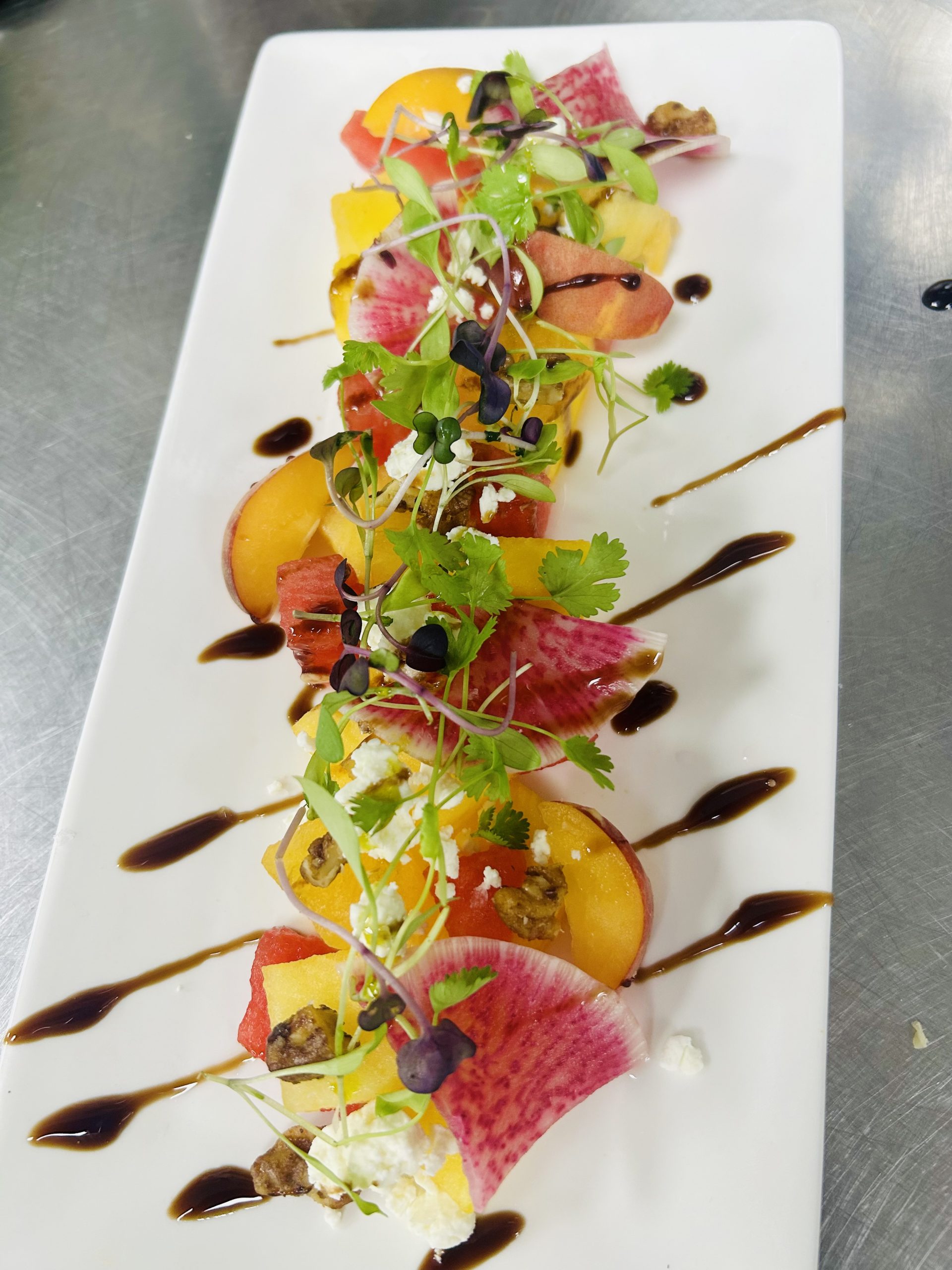 Peach & Watermelon Radish Salad, Aged Balsamic